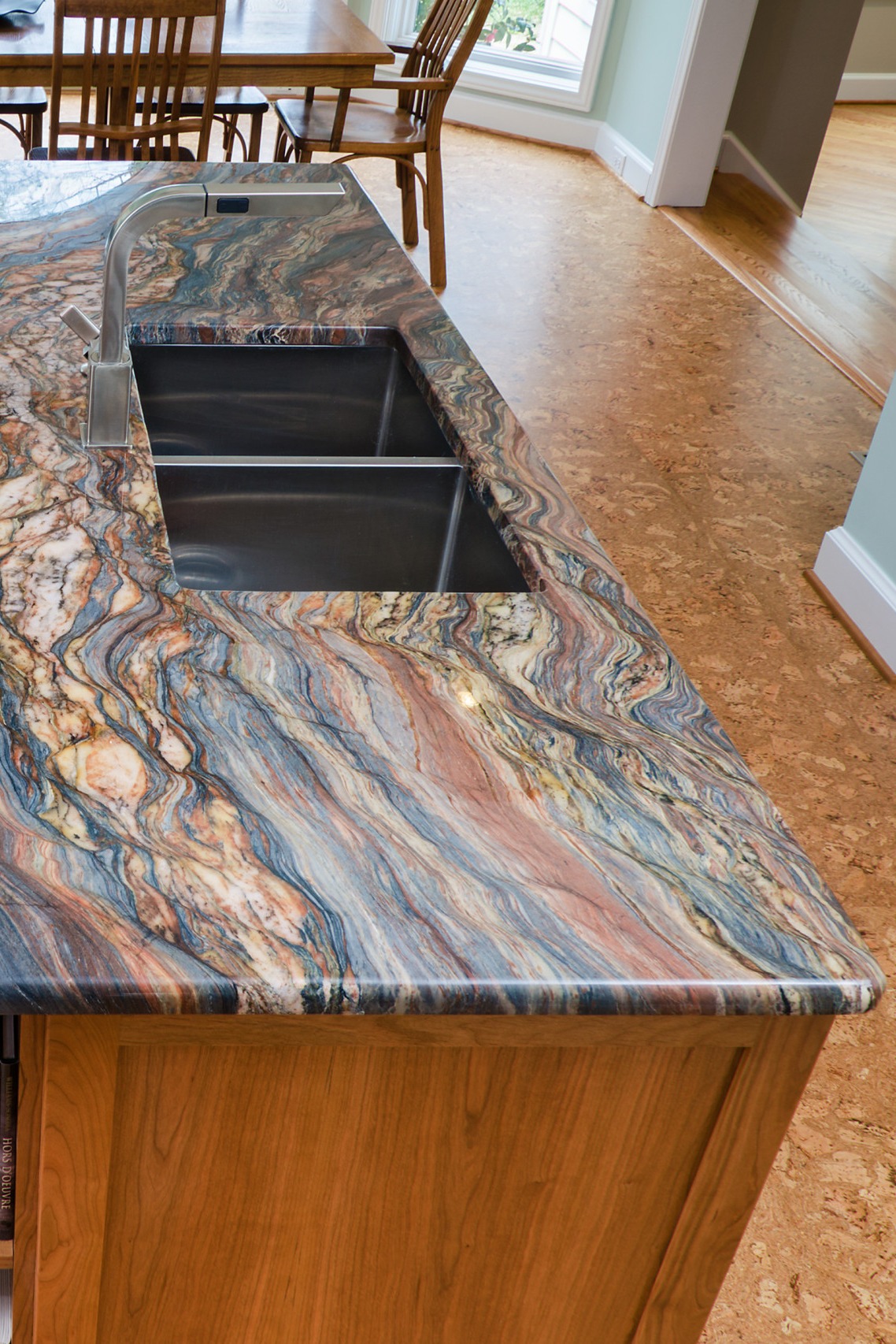Fusion Quartzite Kitchen Countertops Brown Cabinet
