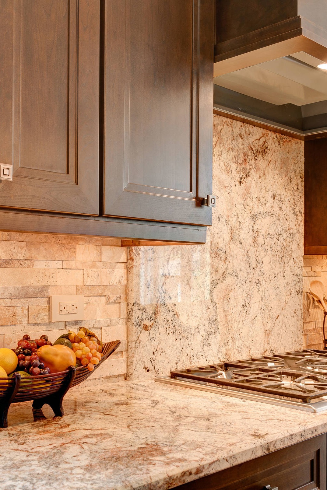 Dark Color Kitchen Cabinets Sienna Bordeaux Granite Countertops Multi Size Natural Stone Backsplash