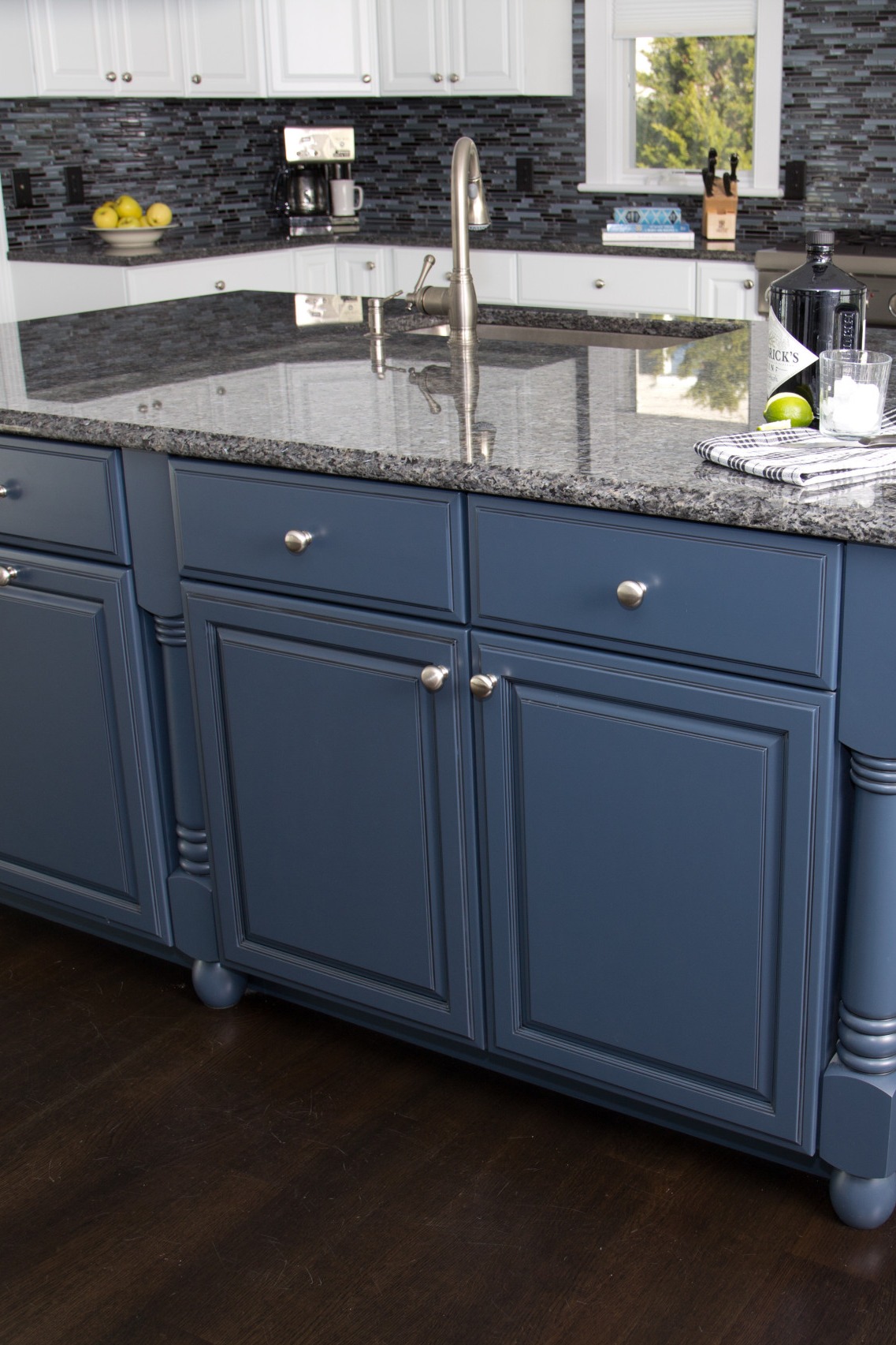 White Kitchen Cabinets Blue Mosaic Tile Backsplash Blue Pearl Granite Countertop