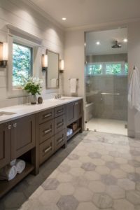 Bathroom Vanity Countertops Ideas Medium Tone Wood Quartz Gray Ceramic Floor