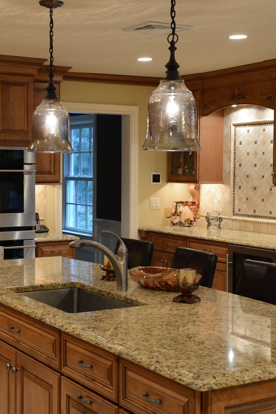 Dark Brown Kitchen Cabinets Cream Color Backsplash Floor Tiles Giallo Fiesta Granite Countertops