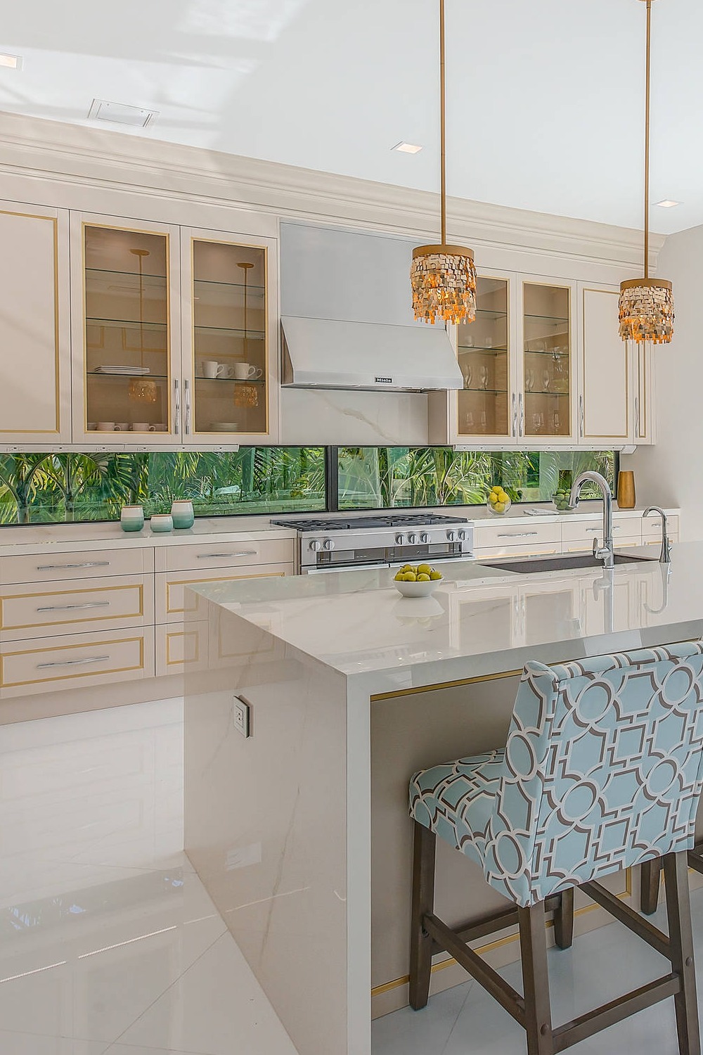 Gray Kitchen Countertops Light Cabinets Porcelain Floor Tile