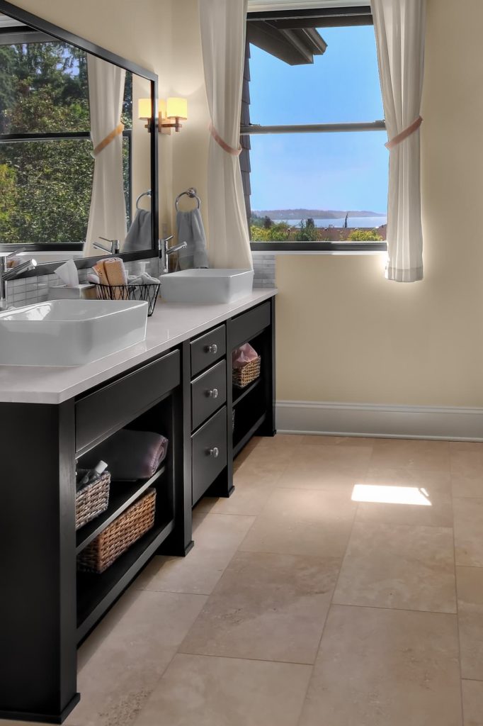 35+ Beautiful Dark Bathroom With White Countertops