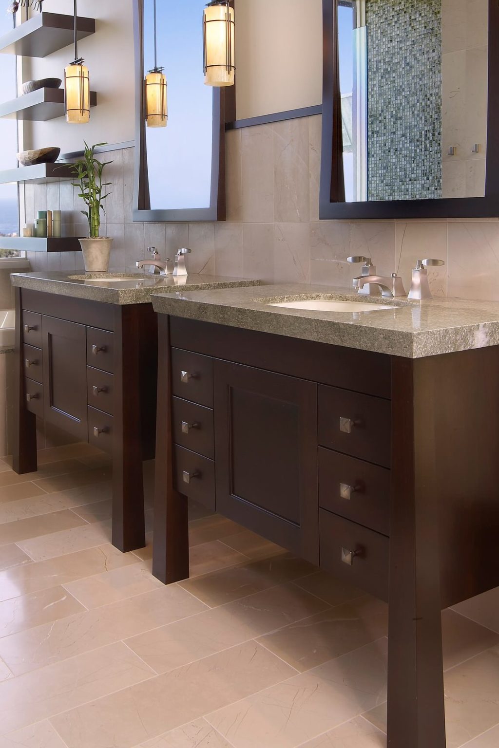 35+ Beautiful Dark Bathroom Cabinets With White Countertops