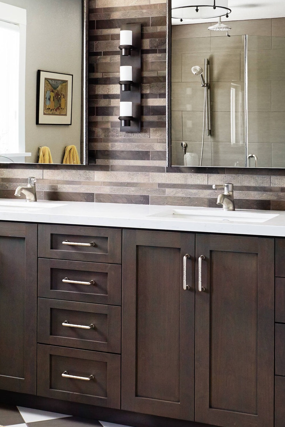 35 Dark Bathroom Cabinets With White, Dark Bathroom Cabinets With Light Countertops