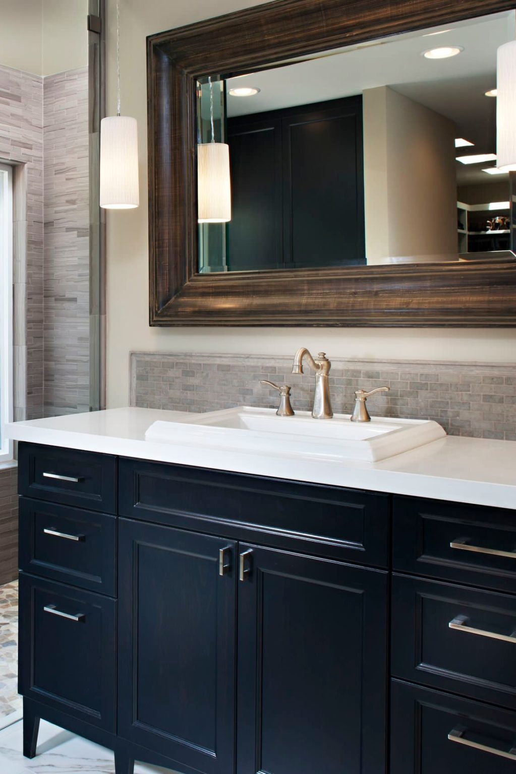 35+ Beautiful Dark Bathroom With White Countertops