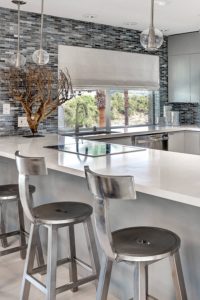 Flat Panel Cabinetry Matchstick Tile Kitchen Backsplash Ideas Ceramic Floor Quartz Counters