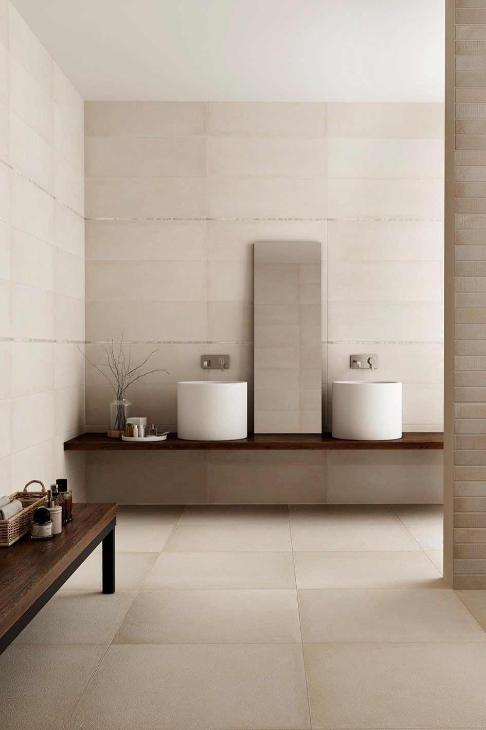 Modern Large Porcelain Cream Tiles White Vanity Wall Mounted Faucet