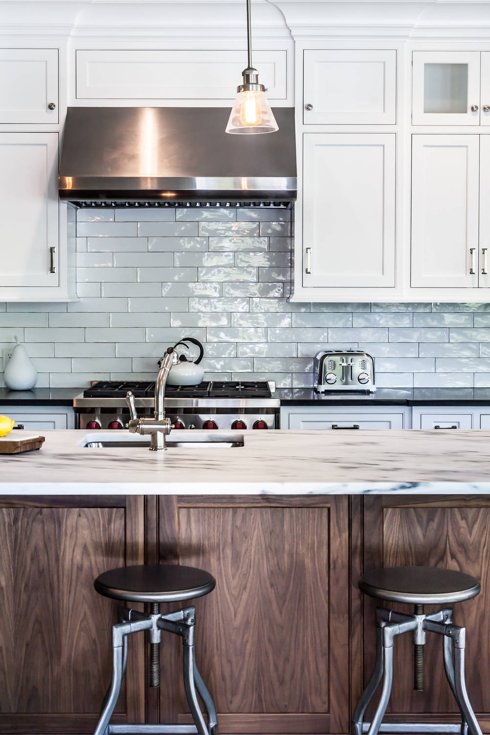 Subway Tiles Shaker Cabinetry Black Granite White Marble Counters