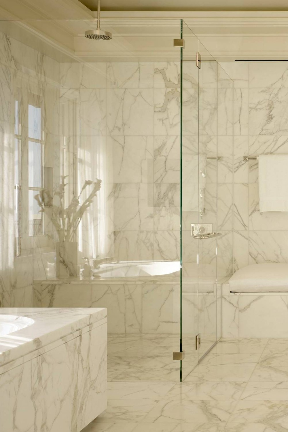 Large Marble Tiles Hinged Shower Door