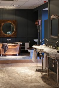 Metal Washstand Bathroom Vanity Freestanding Bathtub Large Format Travertine Floor Tiles
