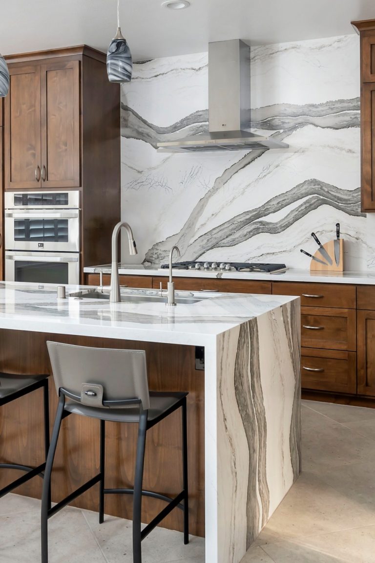 modern kitchen waterfall countertop