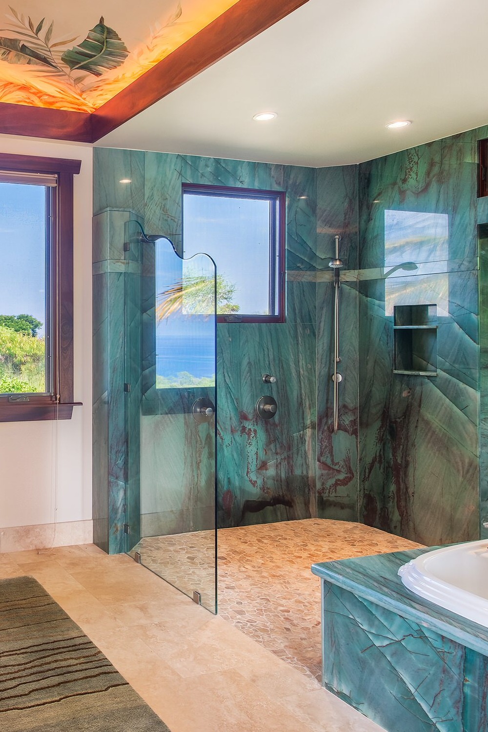 Tropical Bathroom Tropical Outdoor Shower Green Walls Style Vanity Tub Tiles Wallpaper Pink Tropical Tropical Fun Inspiration