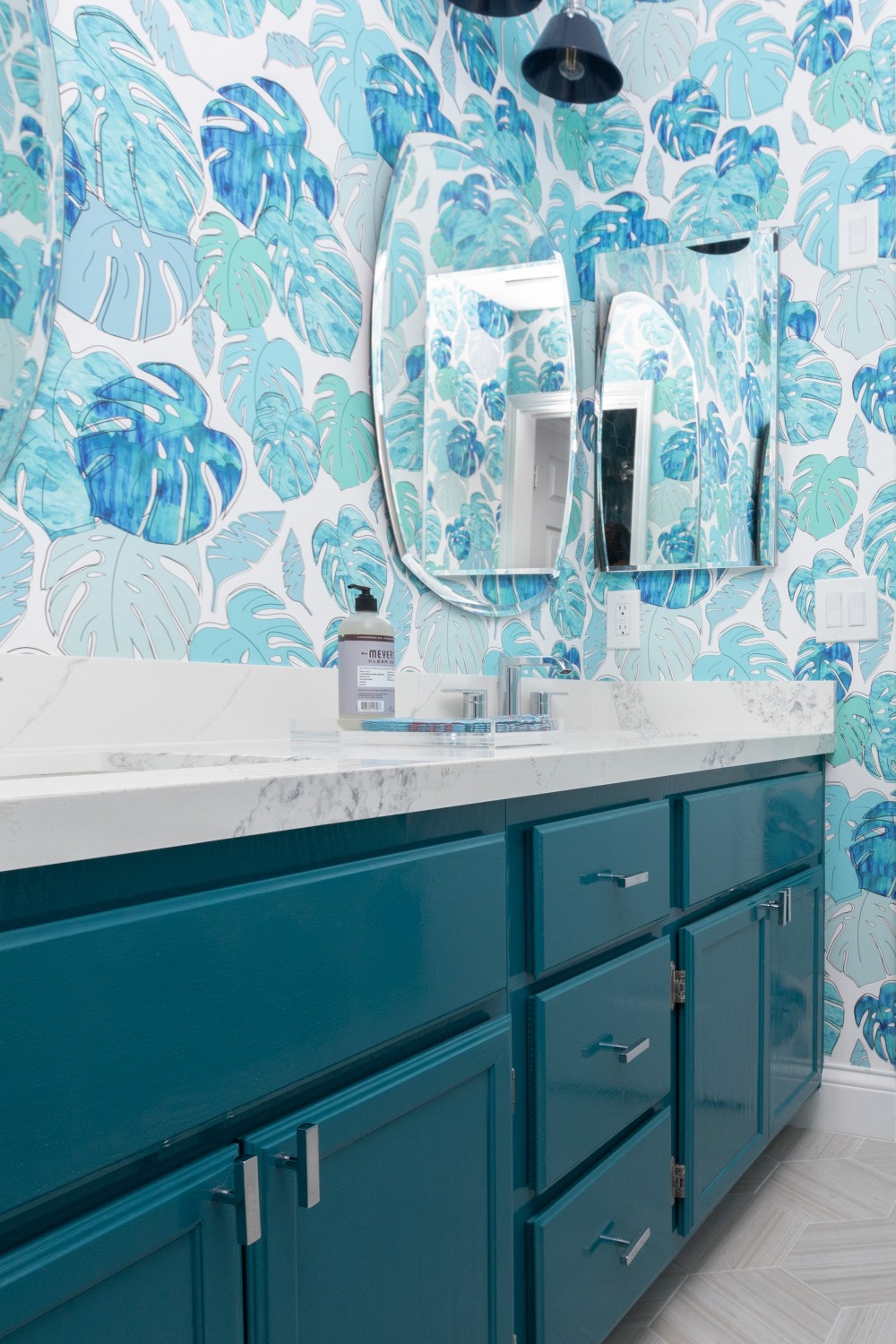 Tropical Bathrooms Modern Tropical Bold Fun Inspiration Appliances White Gorgeous Room Plant Fun Blue Relaxing Mirror 1