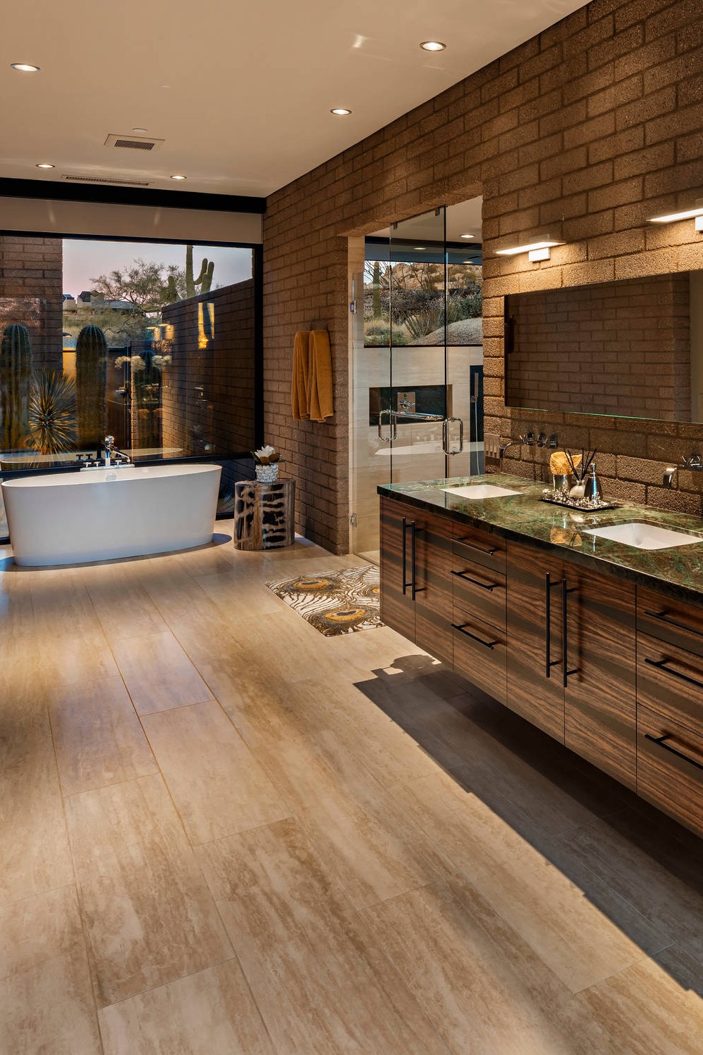Walk In Shower Floating Vanities Bathroom Double Sink Room Wood Tile Tub Modern
