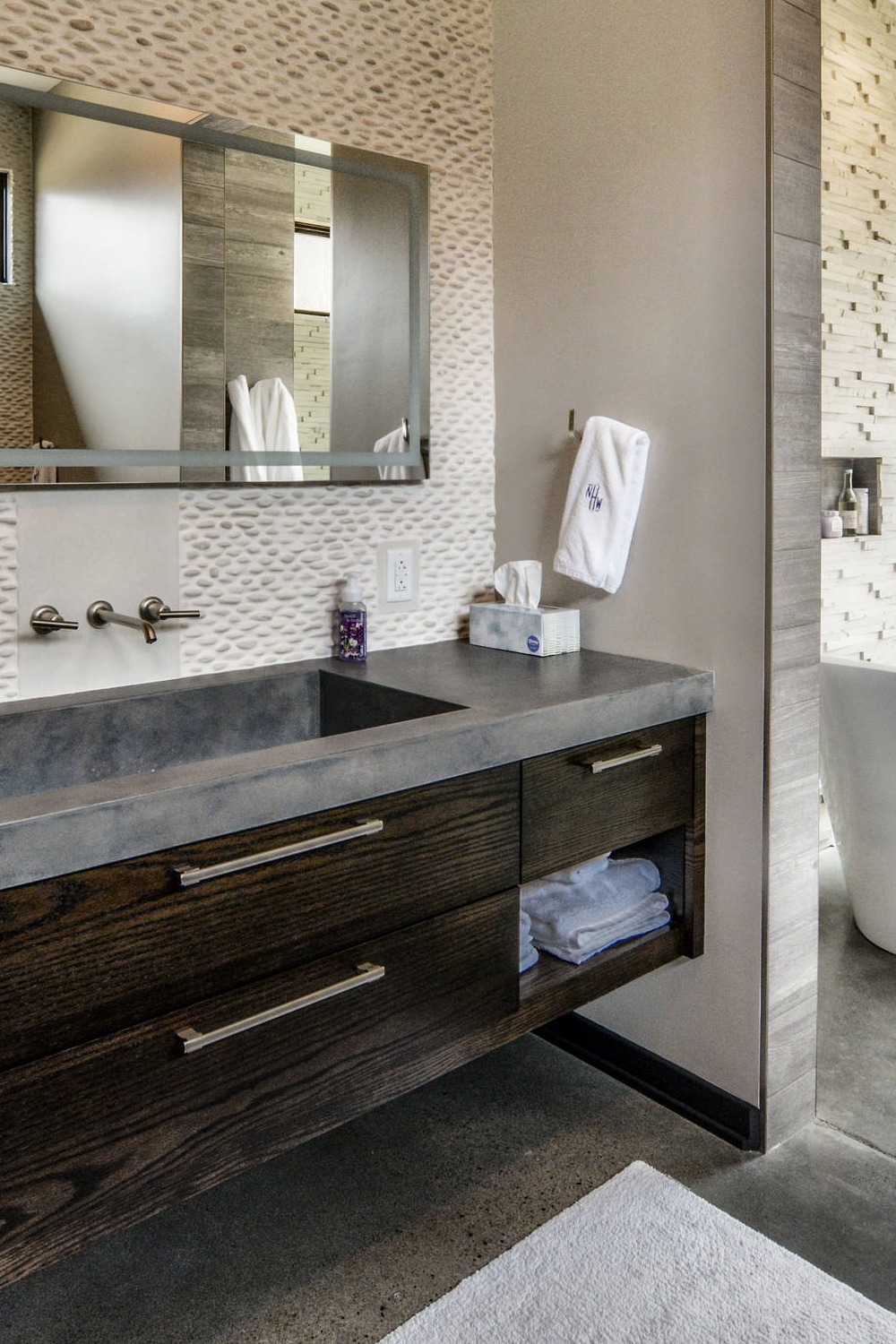 Bathroom Backsplash Ideas Vanity Gray Mosaic Painted Floor Pattern Grout Contemporary Materials Rustic Shades Floor Style