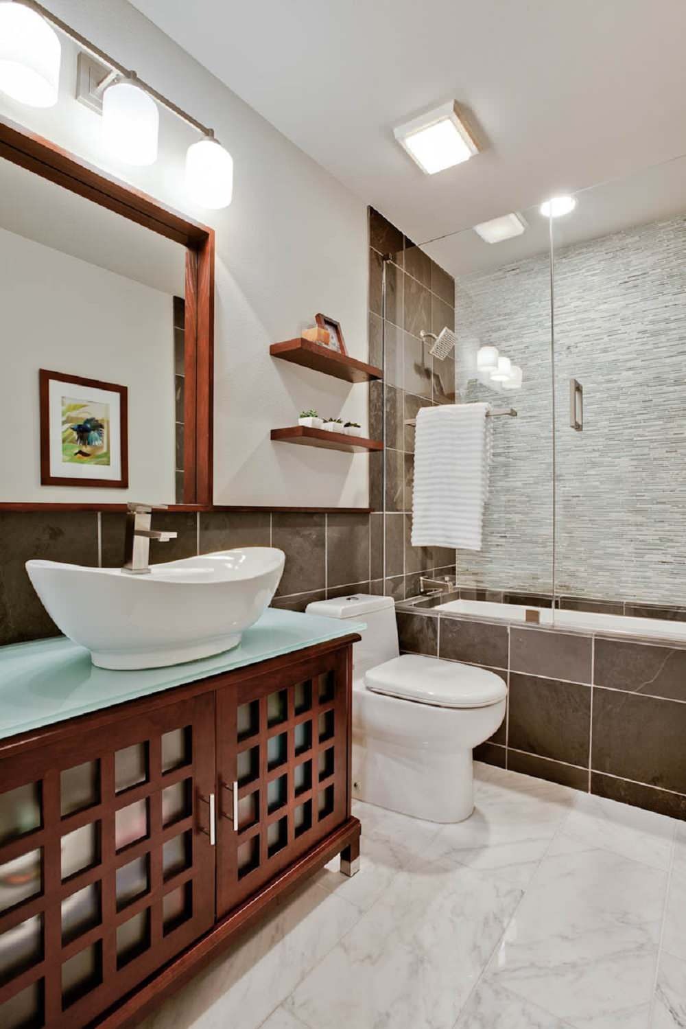 Bathroom Backsplash Sink Subway Tiles Wall Modern Wood White Tile Glass Countertop Style Mirror Walls Large Format Floor