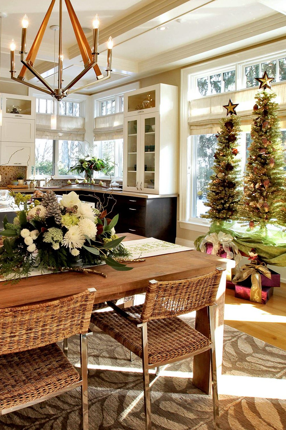 Christmas Kitchen Decor Holiday Festive Vintage December Window Santa Winter Post Wreath Greenery Tree