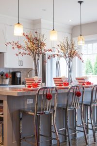 Christmas Kitchen Decor Ideas Decorating Festive Bar Stools Quartz Countertops White Cabinetry Pendant Lightings