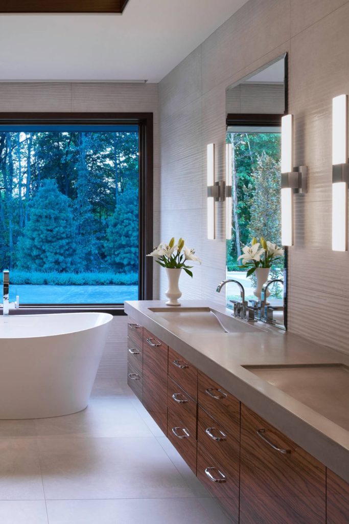 35+ Stylish Bathroom Backsplash Ideas | CountertopsNews - Sustainable Luxury Large Format Bathroom Backsplash Tile