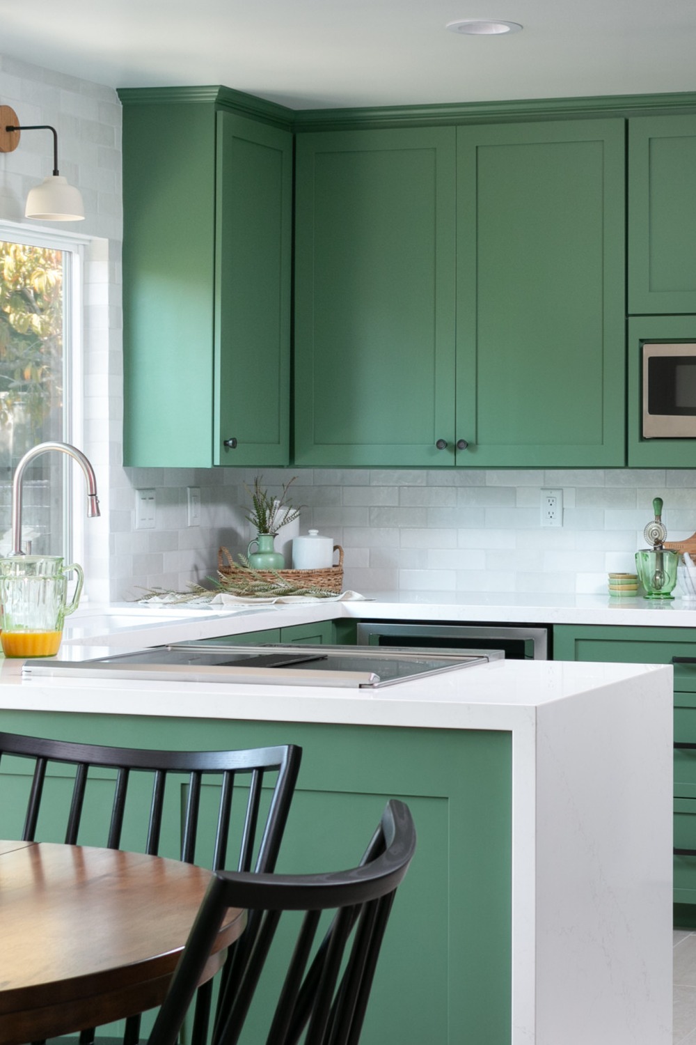 Green Kitchen Cabinets Shade Space Blue Paint Contrast Dark Green Room