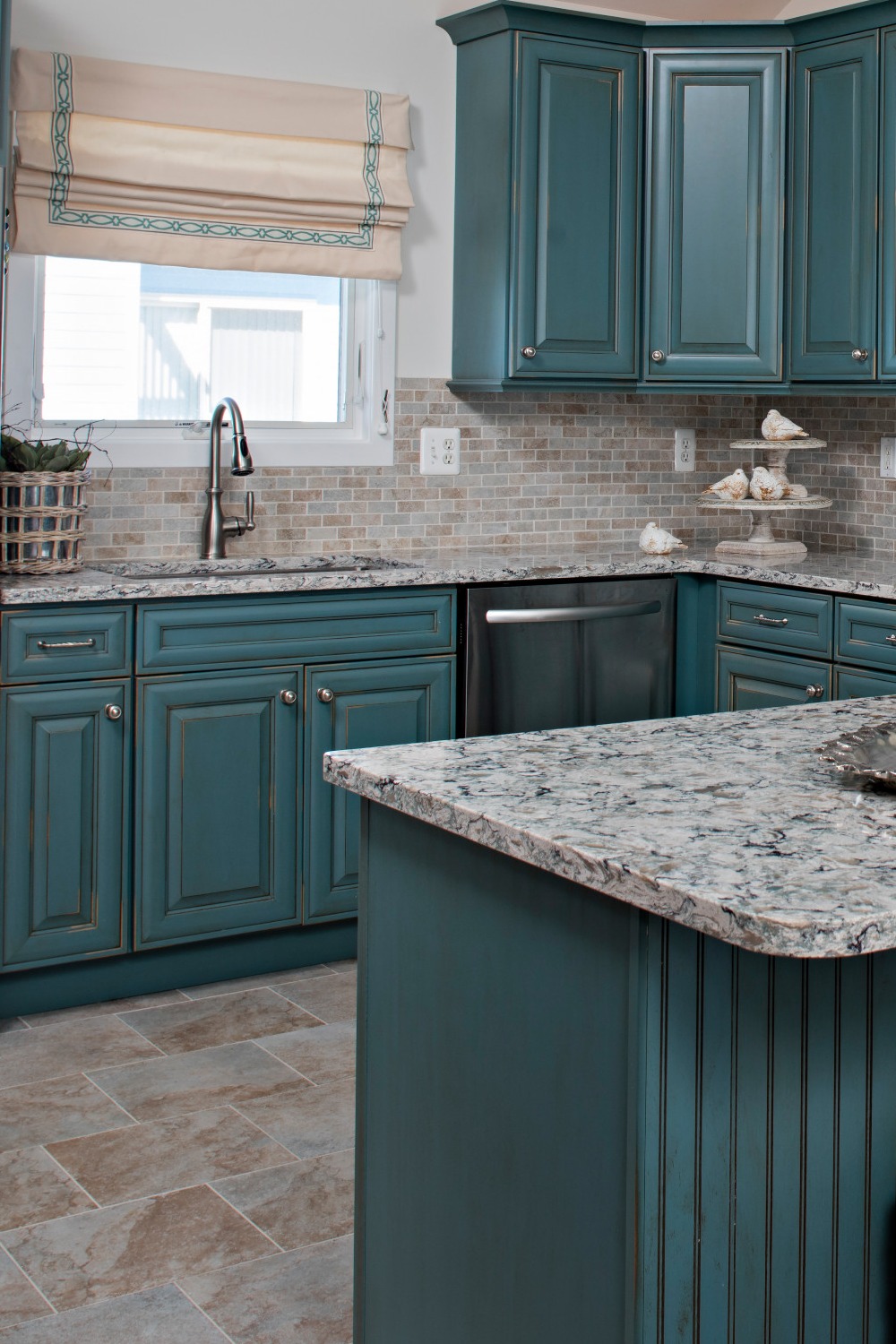 Green Kitchen Cabinets Shades Of Green Dark Cambria Quartz Countertops Mosaic Tile Backsplash