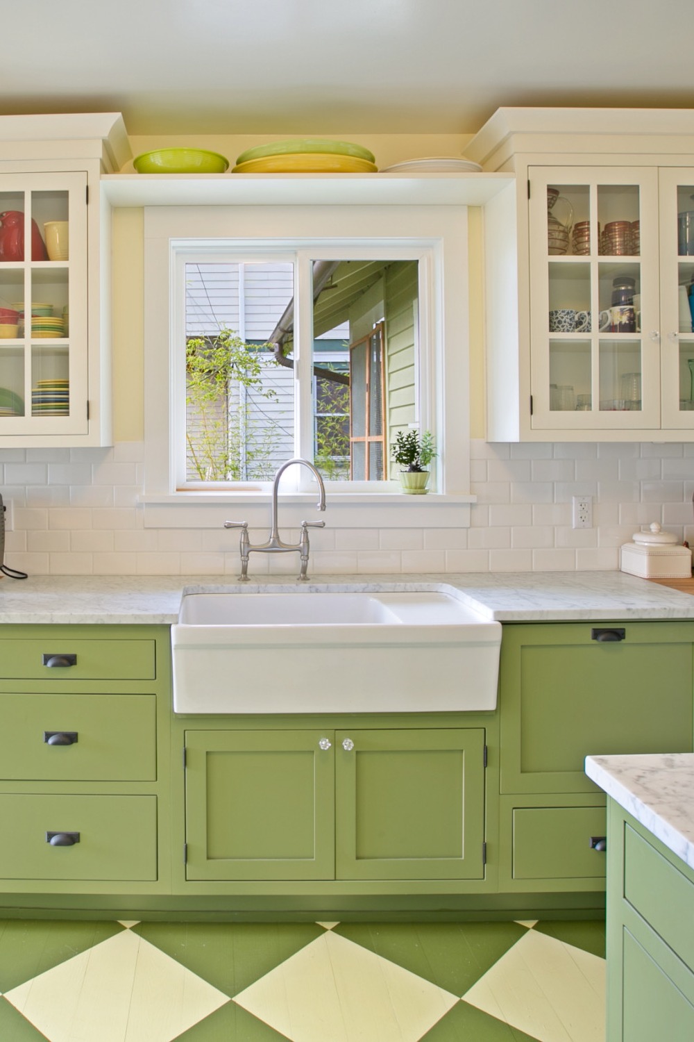 Green Kitchen Shade Space Painted Light Farmhouse Sink