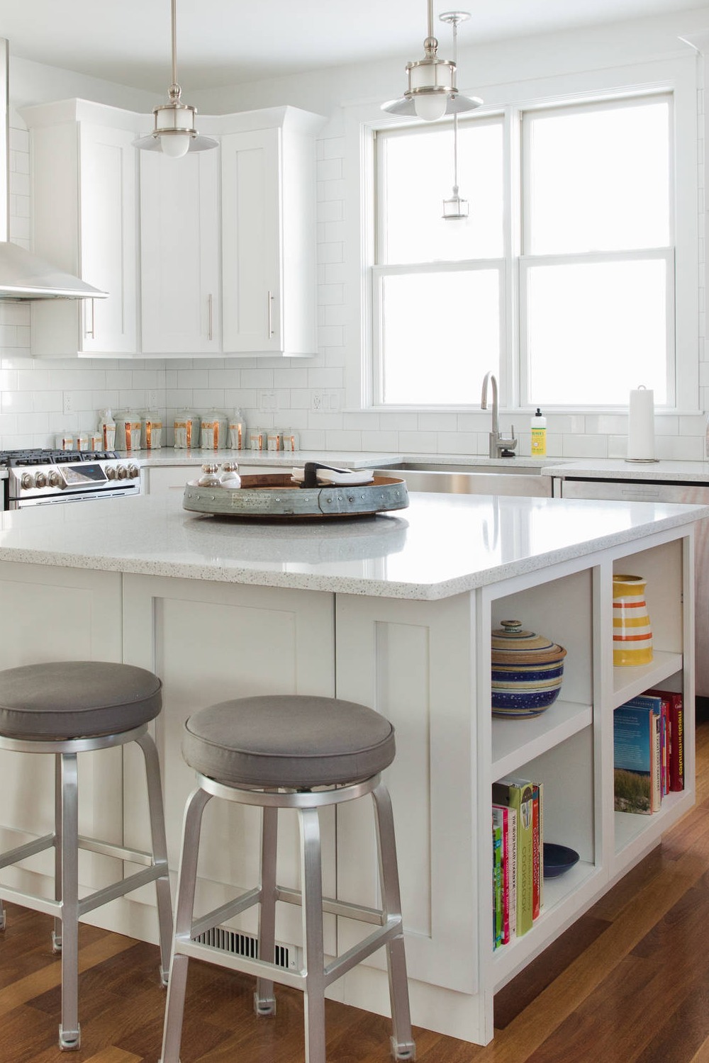 White Kitchen Stainless Steel Appliances Interior Design Modern White
