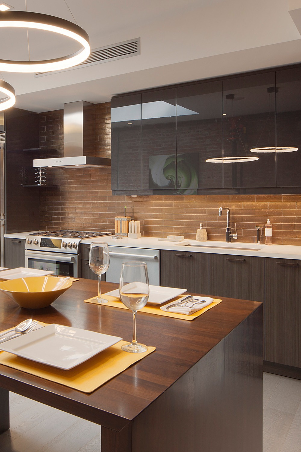 Brown Kitchen Cabinets Light Brown Cabinets Space Stainless Steel Appliances Grey Walls