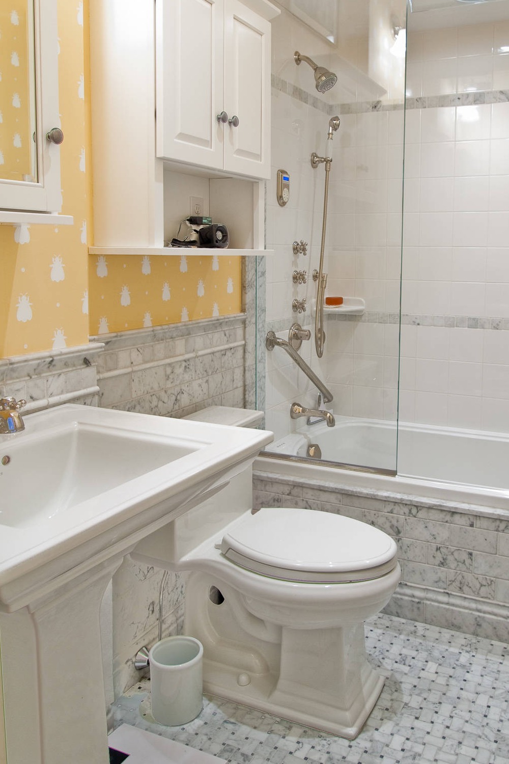 Glass Shower Shelf Space Glossy Ceramic Tiles Small Bathroom Ideas