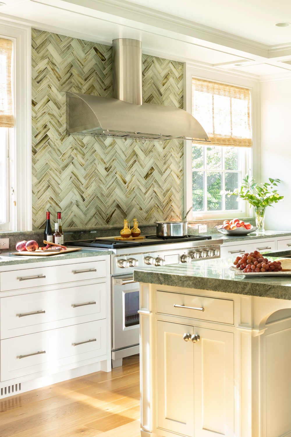 Green Backsplash Tiles Idea Patterns Timeless Beige Cabinetry Shades Marble