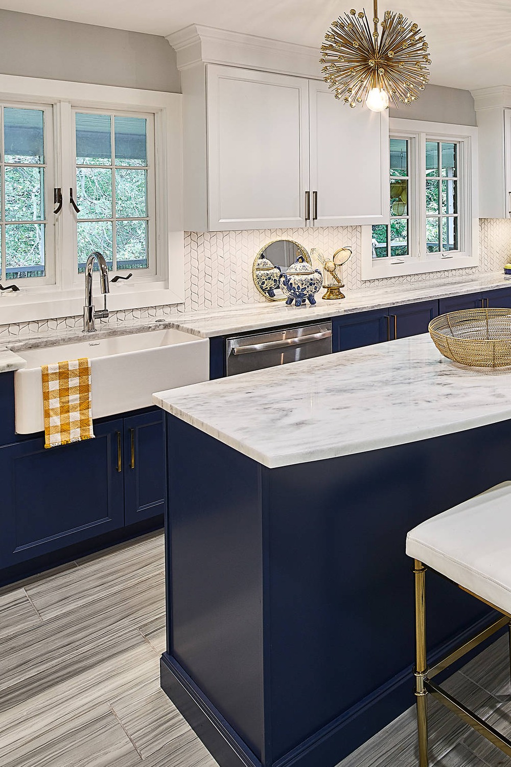 White Upper Cabinets Navy Dark Blue Lower Cabinets Two Toned Few Years