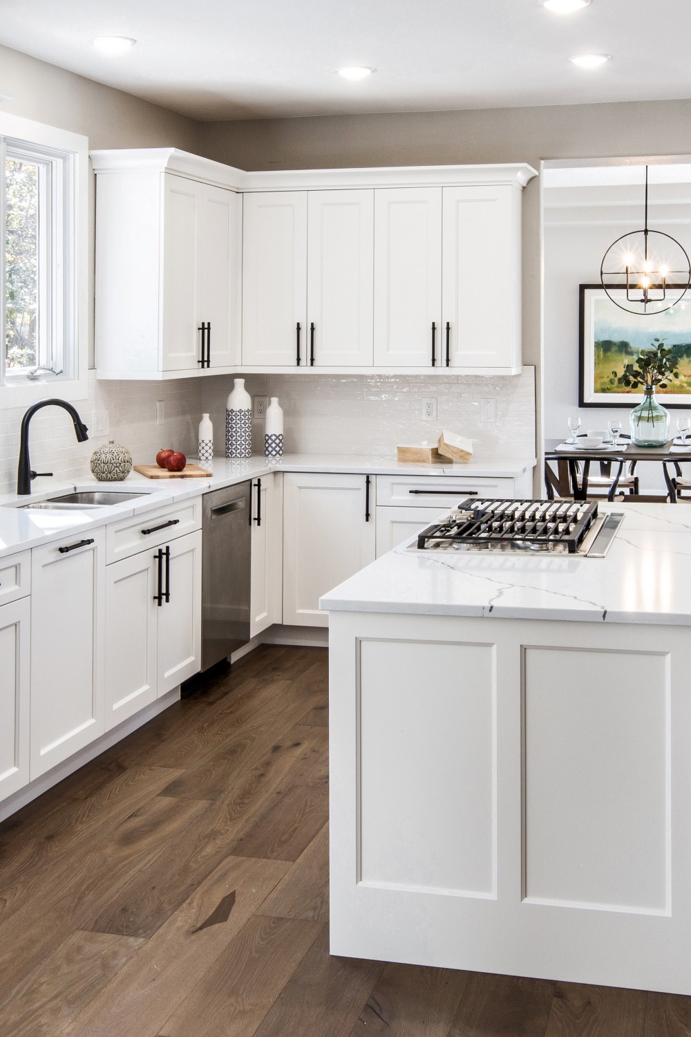 Classic Subway Tiles White Shaker Cabinets White Tiles Black Hardware Contemporary Look