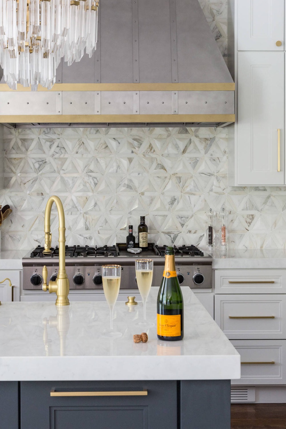 White Upper Cabinets With Brass Hardware