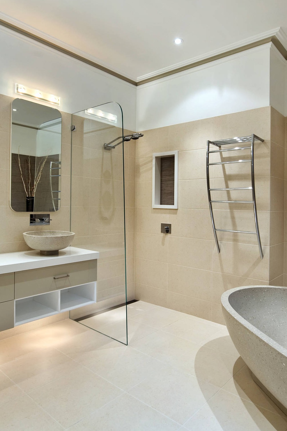 Freestanding Tub Modern Master Bathrooms Natural Materials Space Wood