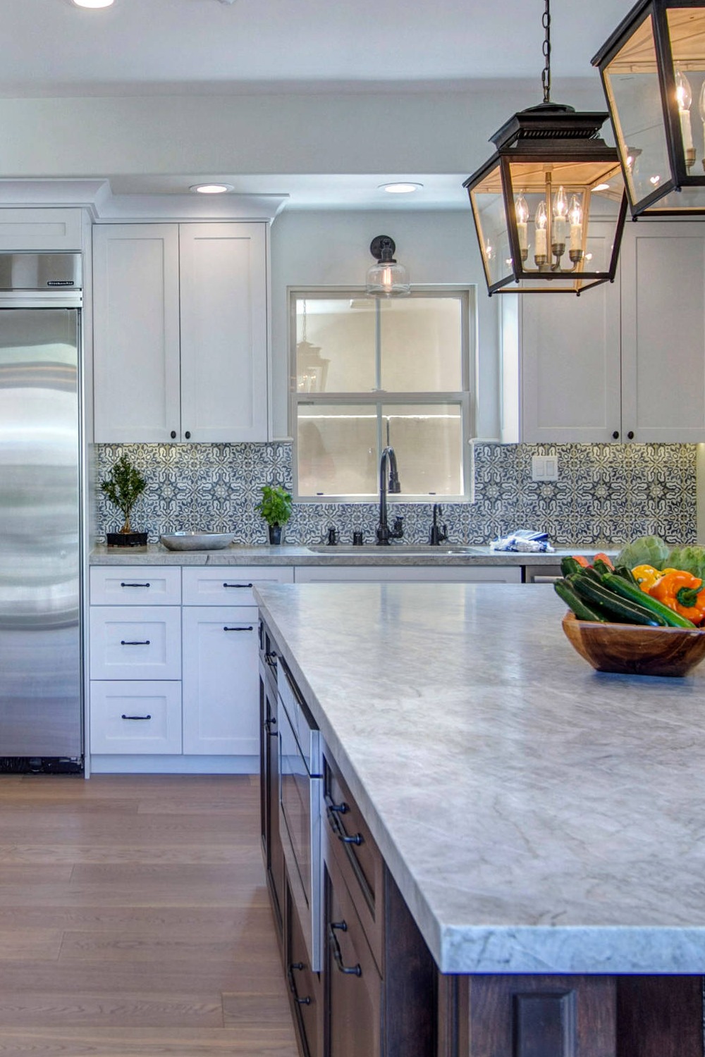 Gray Marble Countertop Kitchen With White Cabinets Wood Space Paired