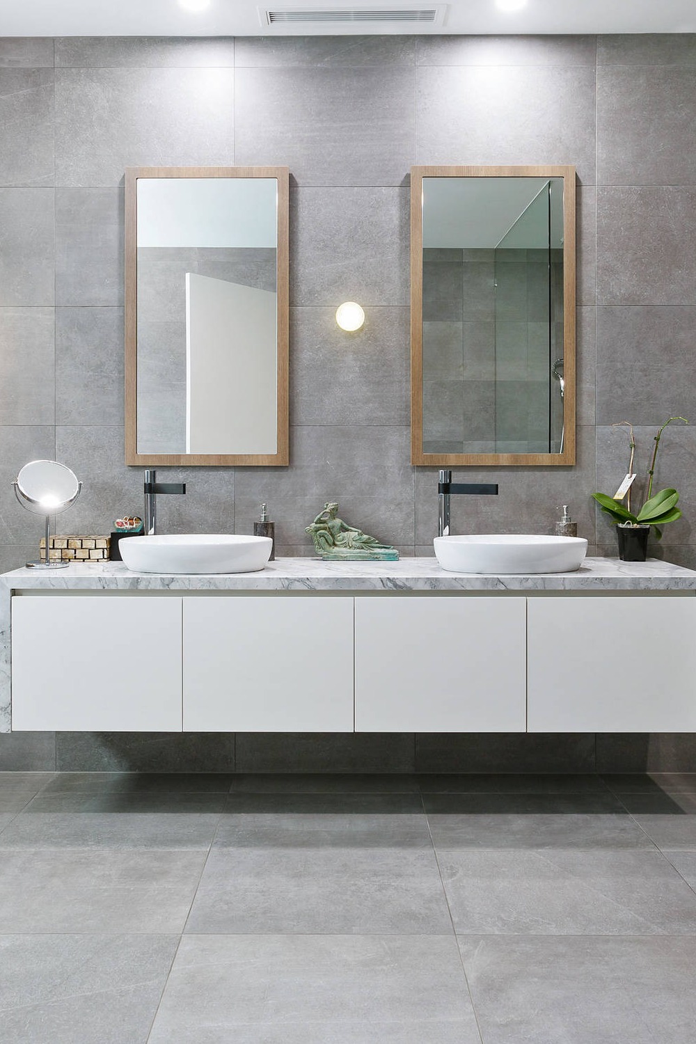 Modern Bathroom Ideas Materials Interior Countertops Freestanding Gray Tile