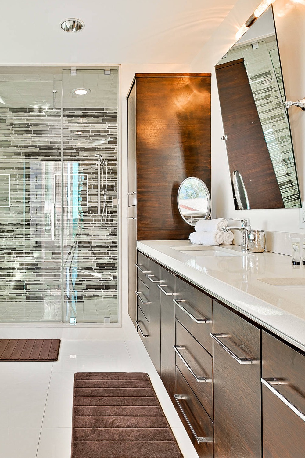 Modern Bathroom Ideas Space Design Vanity Shower Wood Floor Wall Color Scheme Tiles