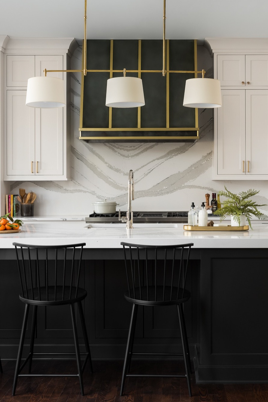 Black Kitchen Cabinets Slab Backsplash Space Wood Accents Color Home Make Look