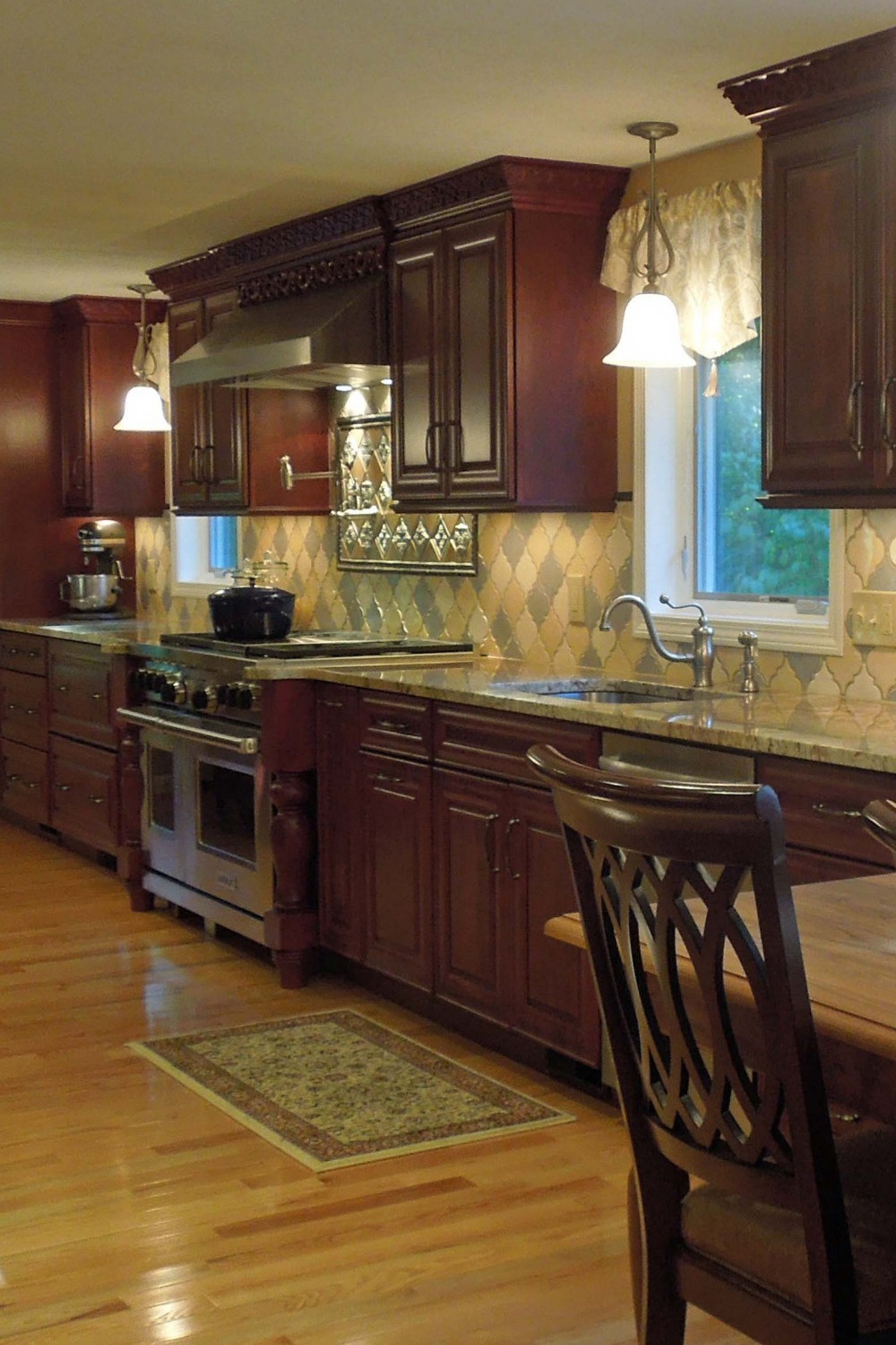 Traditional Kitchen Arabesque Tile Backsplash Granite Countertops Colors Beautiful Built Large Size Tiles Clean