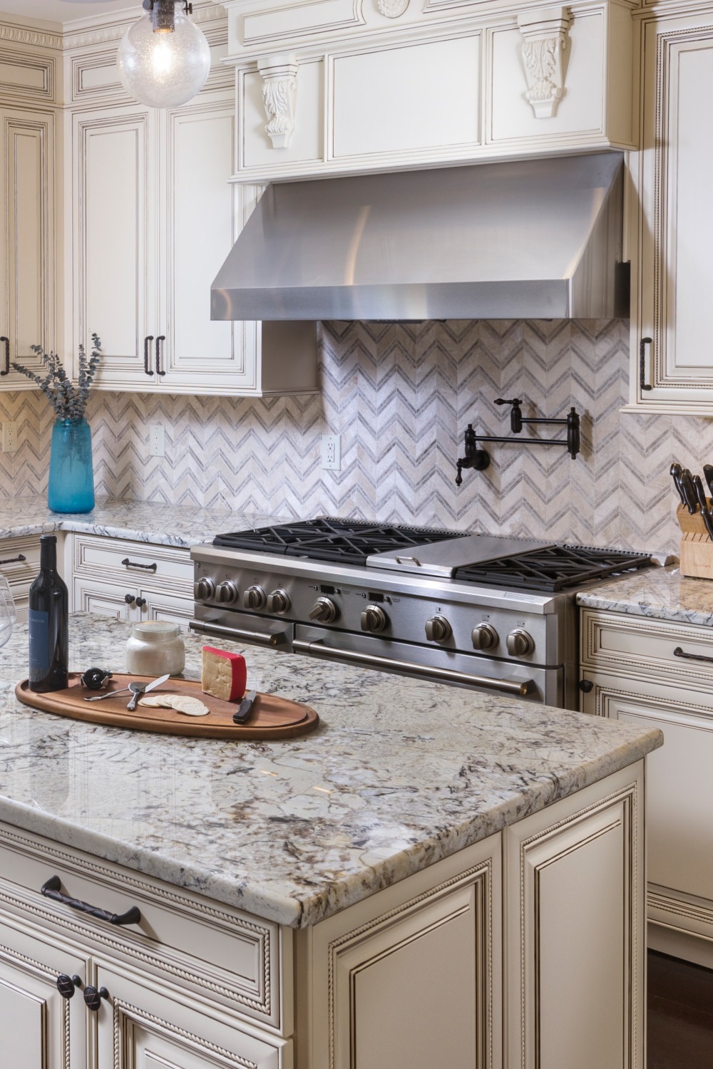 Beautiful Kitchen Chevron Backsplash White Cabinets Sleek Center Flat Flooring Feature Example Accent Shape