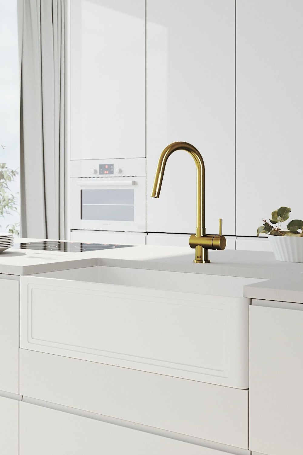 Contemporary Kitchen Faucets Single Handle Water Sink Brass Gold Finish Kitchen Faucet Features Spout Sprayer Function Flow Spray Model Single Create Pots Fill