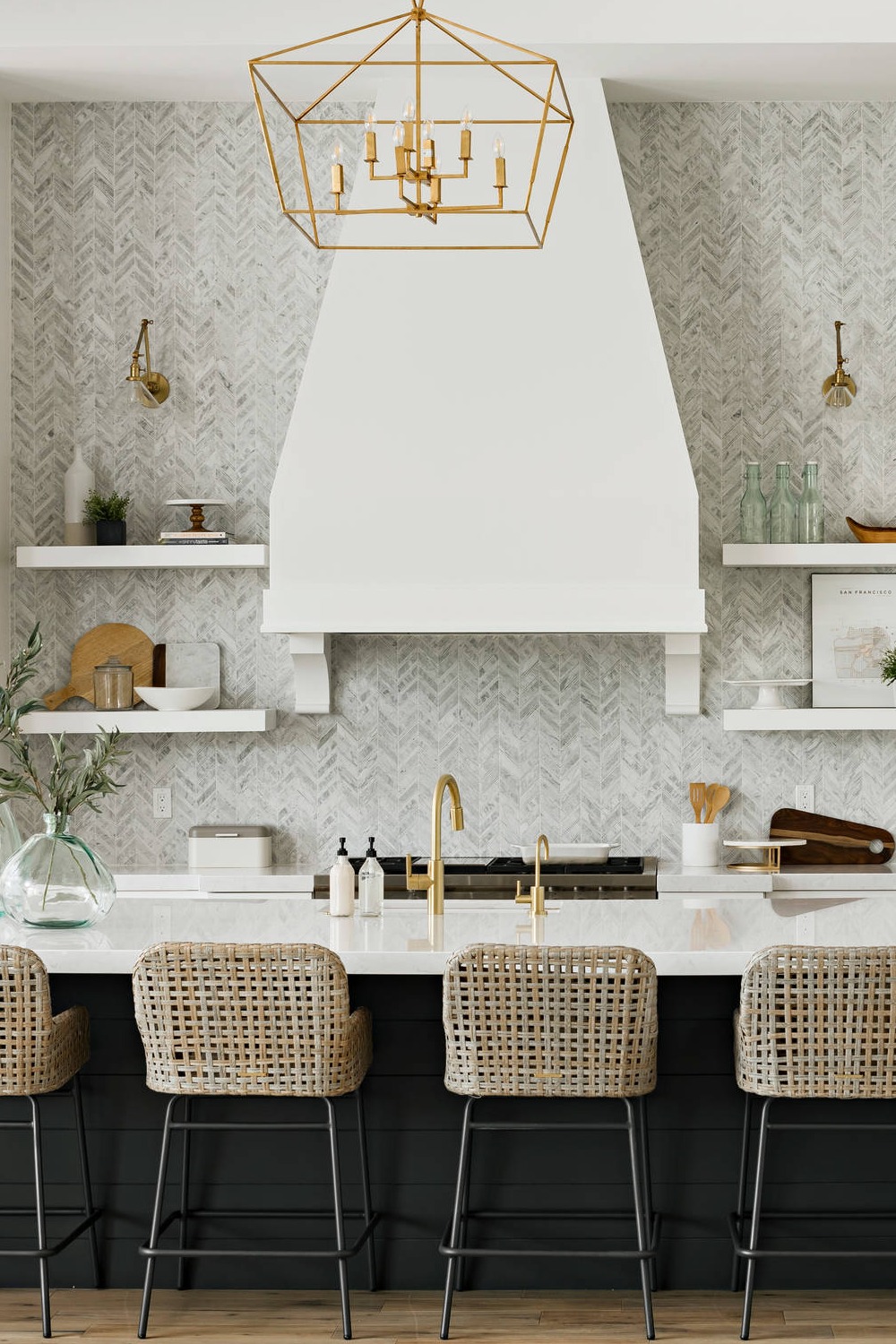 White And Gray Chevron Backsplash Tile Cabinets Walls Modern Wood Floor Light Style Interior Add Cart