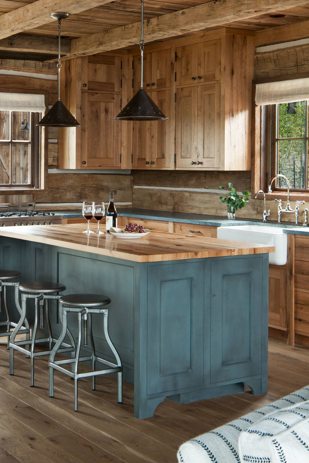 Rustic Appeal Wooden Cabinets Stone Walls Design Ideas Exposed Beams Natural Materials