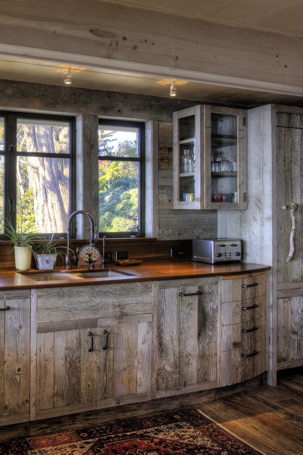 Rustic Kitchen Cabinet Shiplap Wood Backsplash Dark Cabinets Wood Floor