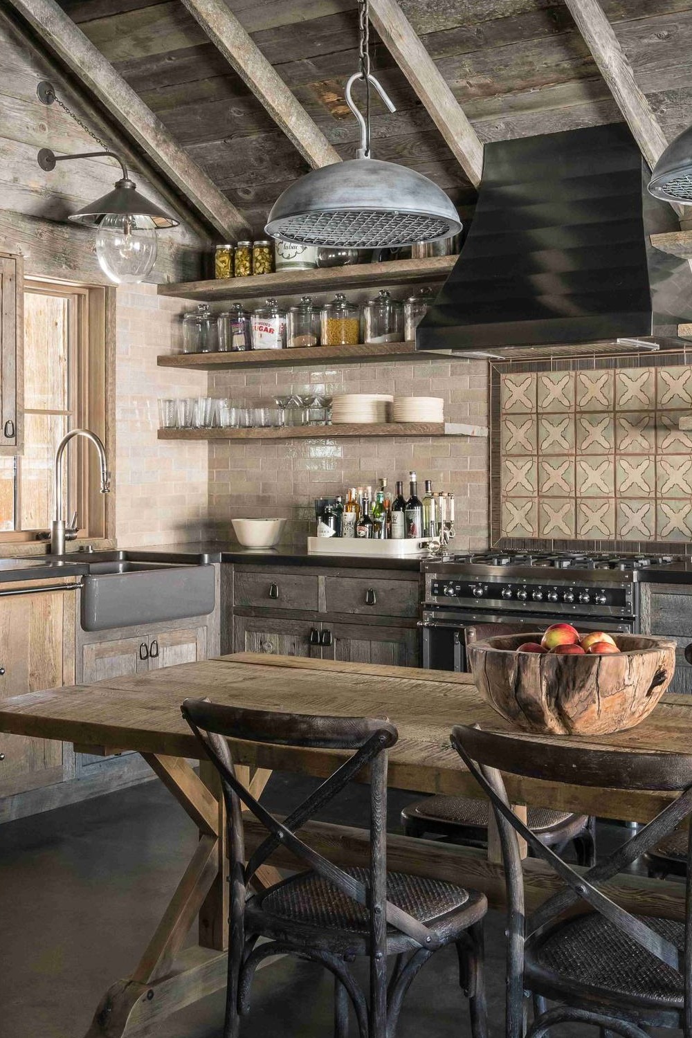 Rustic Kitchen Cabinets Granite Countertops Recessed Panel Cabinets Undermount Sink Dark Wood Kitchen Space 1