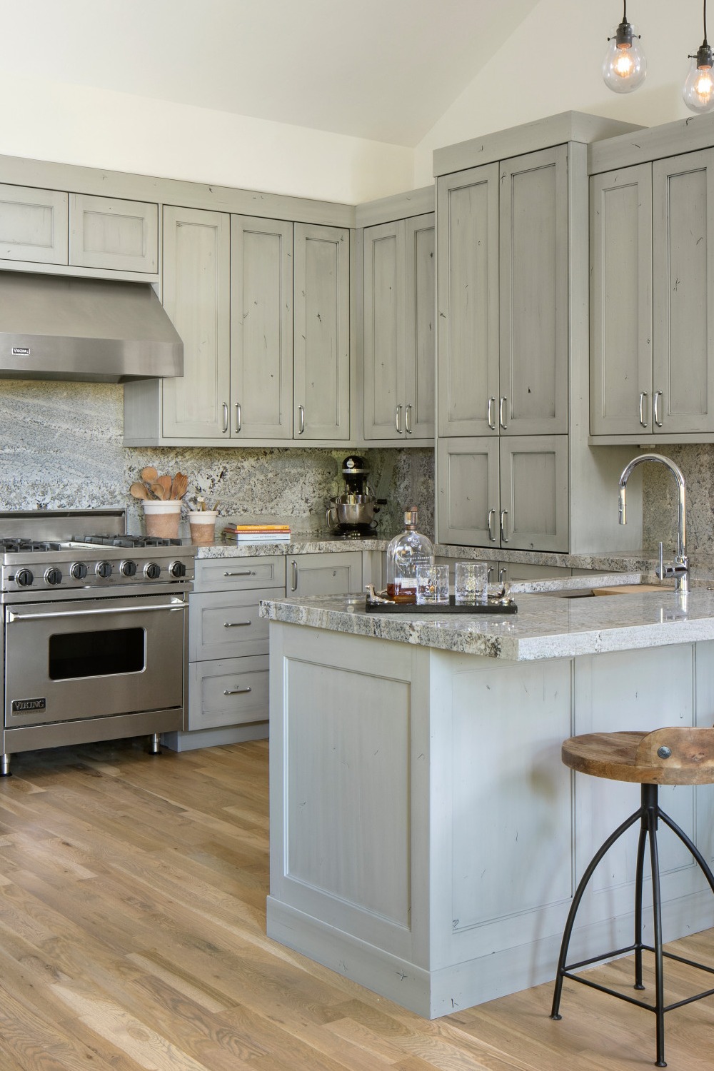 White Cabinets Kitchen Design Full Height Backsplash Rustic Floor
