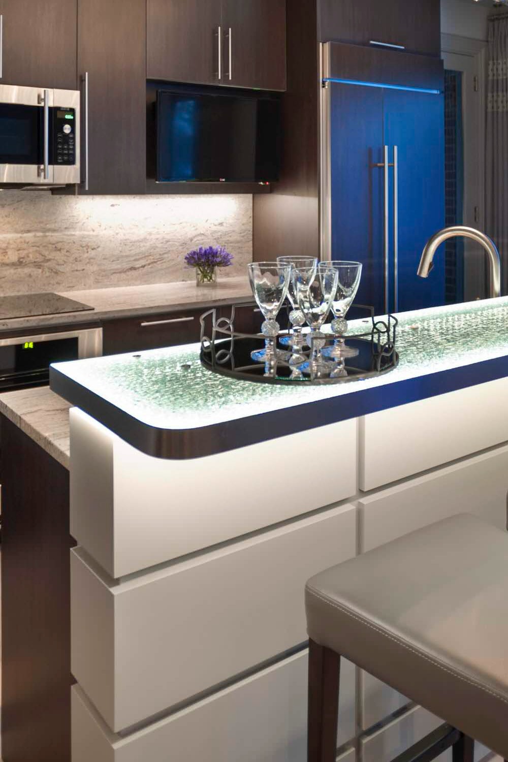 Eased Edging Glass Countertop Crushed Glass Countertops Tempered Glass Create Eye Catching Materials