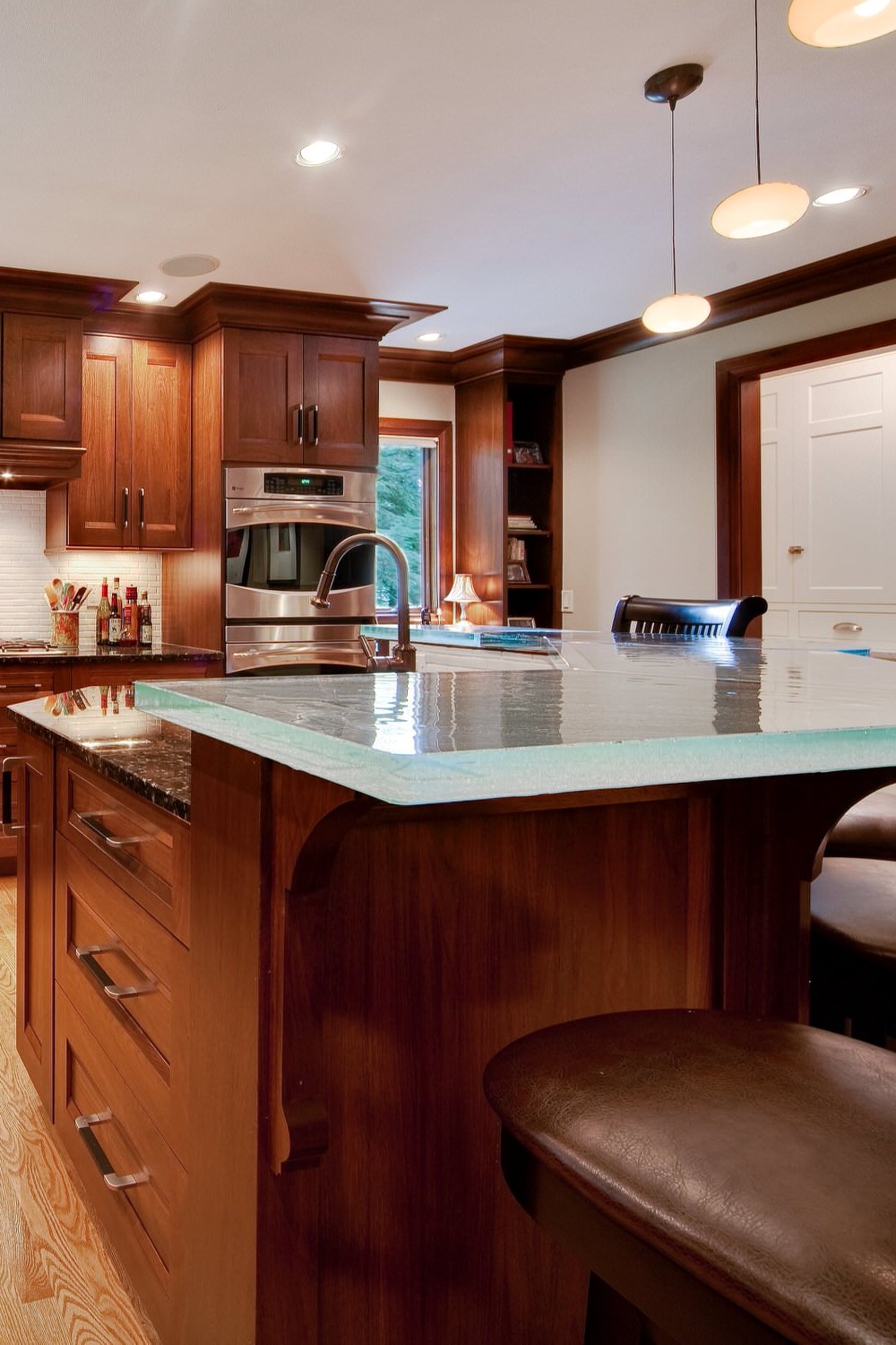 Recycled Glass Countertops Brown Cabinets Glass Countertop Eco Friendly