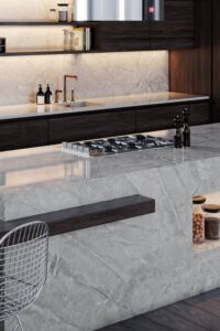 Dekton Kitchen Countertops Brown Cabinets Miter Edges Highly Resistant